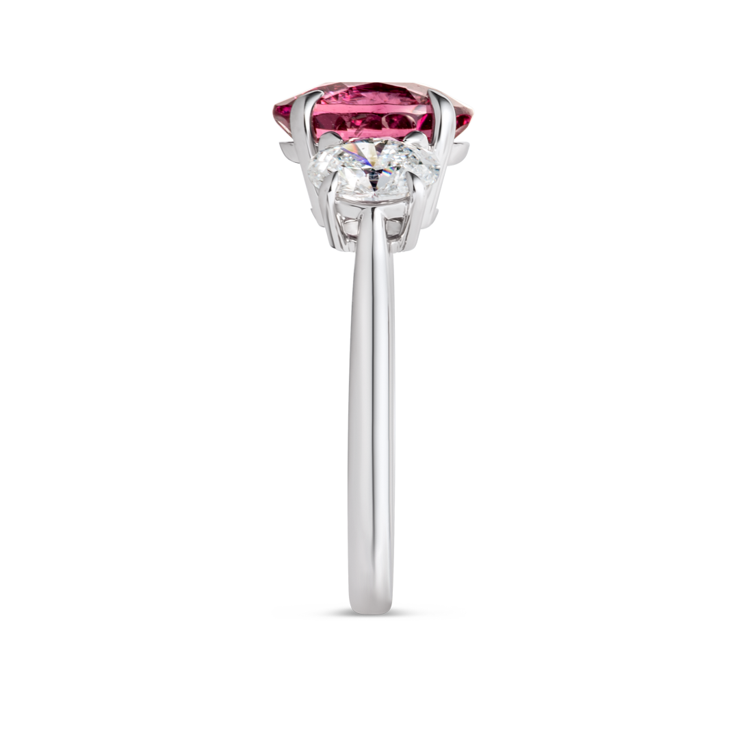 2.85ct Oval Natural Red Garnet Trilogy Ring White Gold