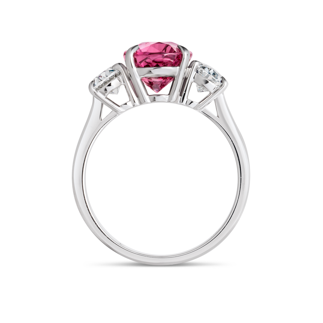 2.85ct Oval Natural Red Garnet Trilogy Ring White Gold