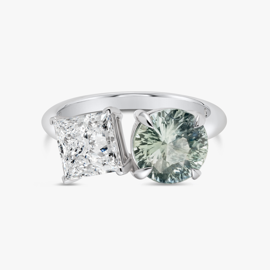 2.37ct Round Natural Green Sapphire Toi n Moi Ring White Gold