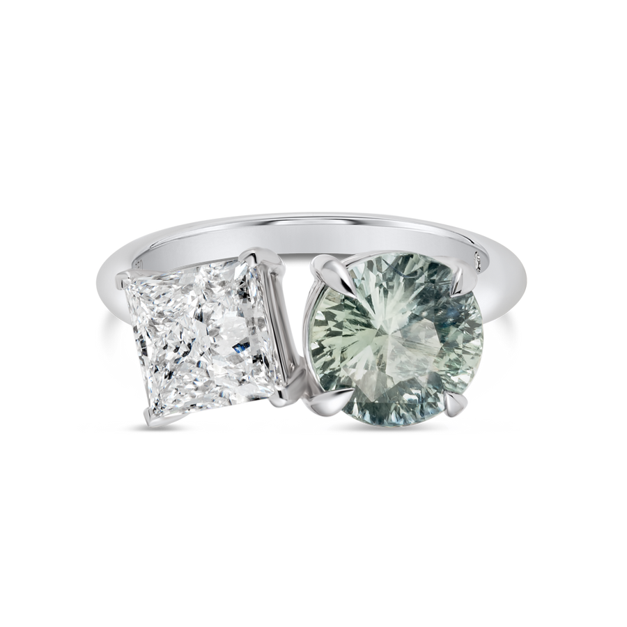 2.37ct Round Natural Green Sapphire Toi n Moi Ring White Gold