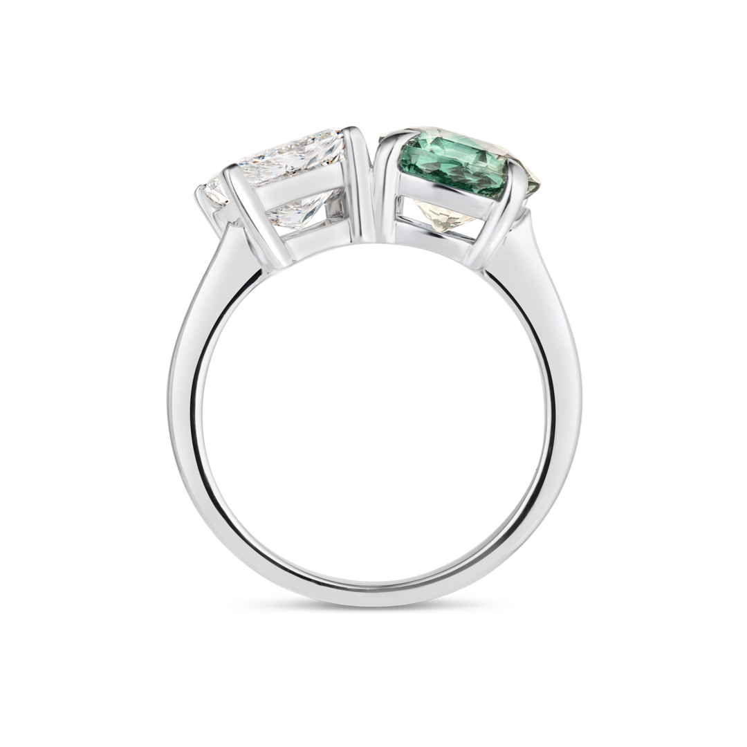 2.37ct Round Natural Green Sapphire Toi n Moi Ring White Gold