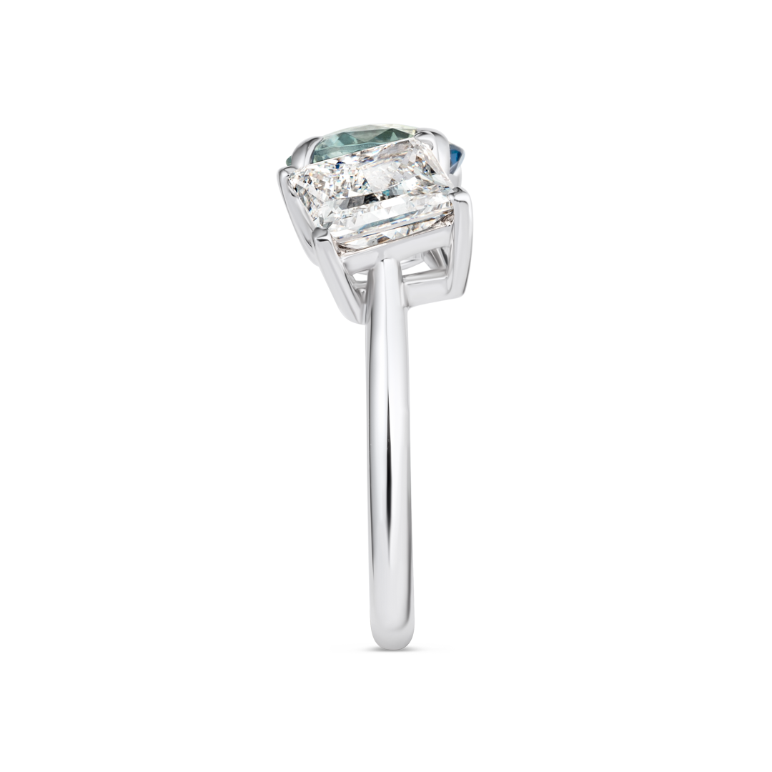2.37ct Round Natural Green Sapphire Toi n Moi Ring White Gold
