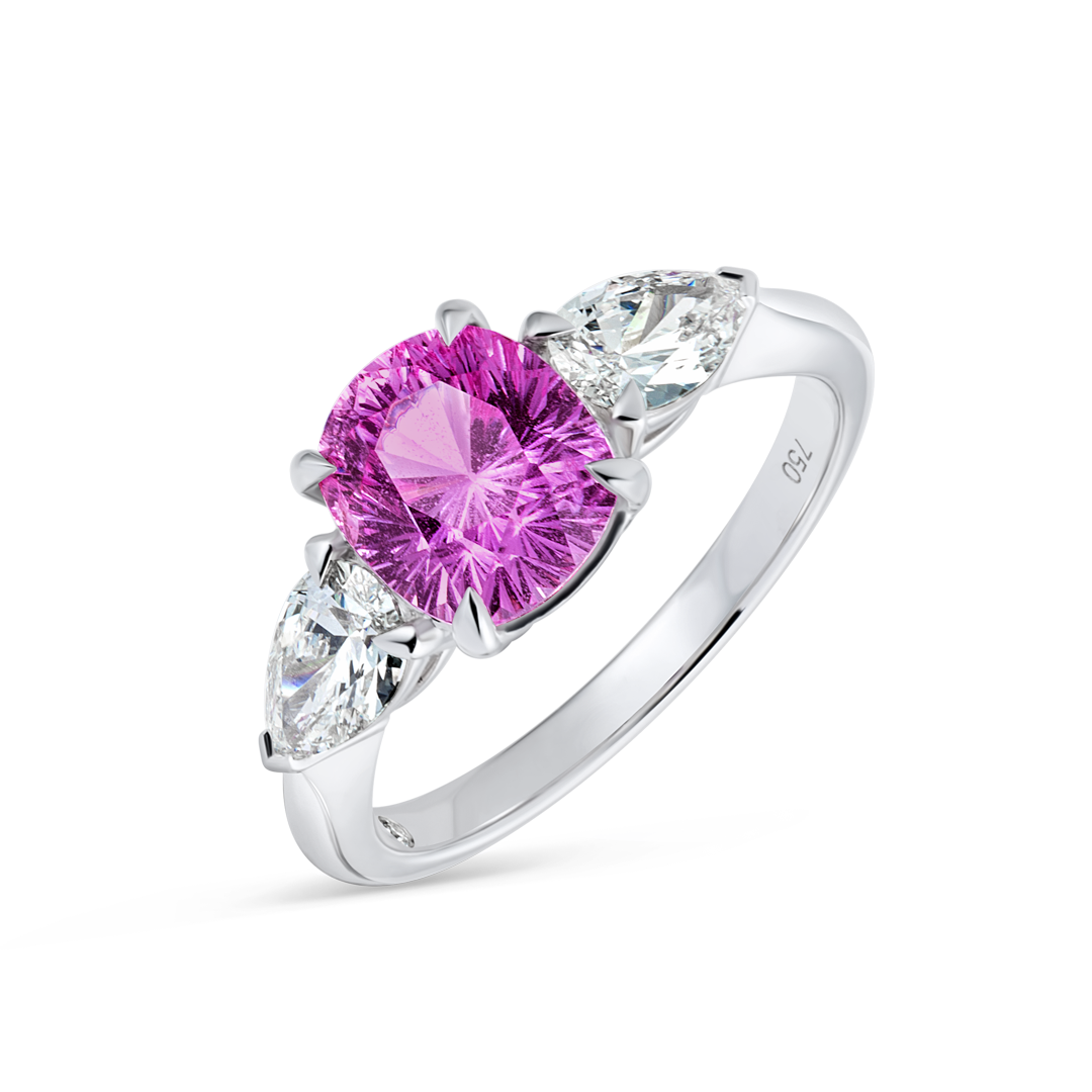 2.32ct Oval Natural Pink Sapphire Trilogy Ring White Gold