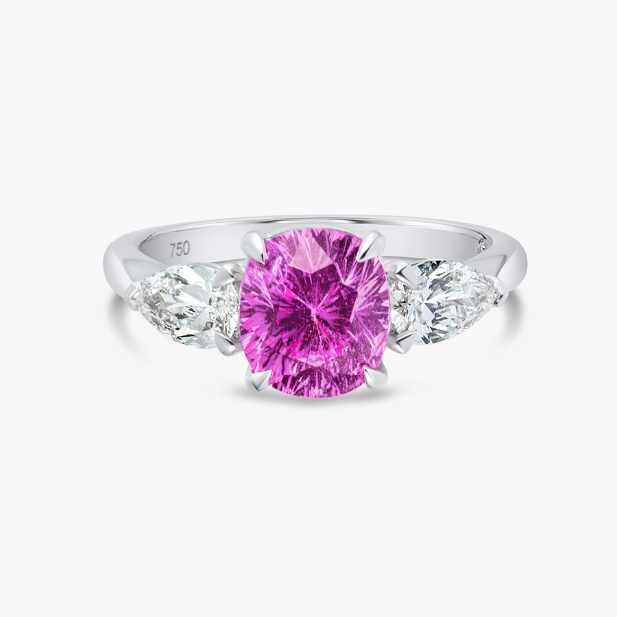 2.32ct Oval Natural Pink Sapphire Trilogy Ring White Gold