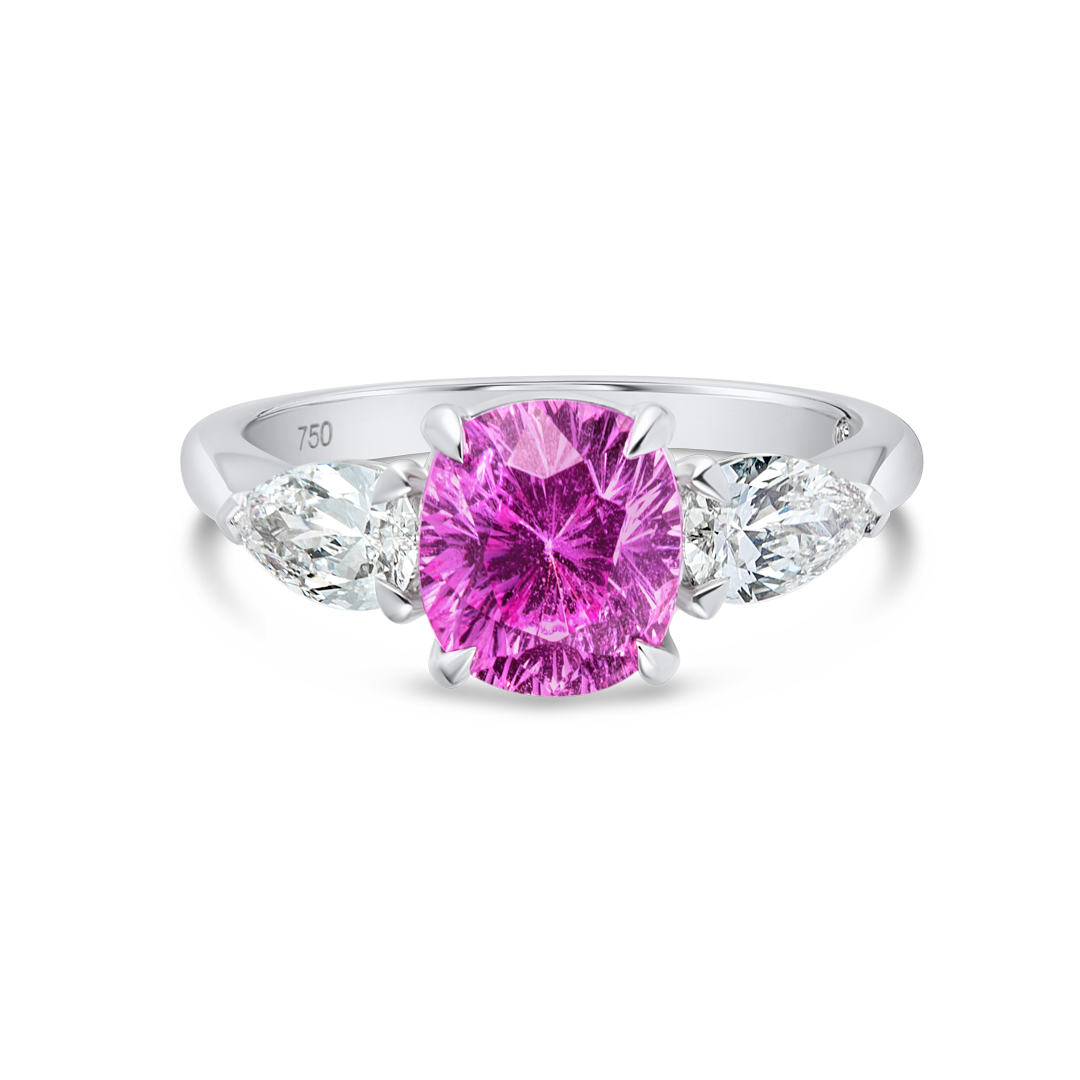 2.32ct Oval Natural Pink Sapphire Trilogy Ring White Gold