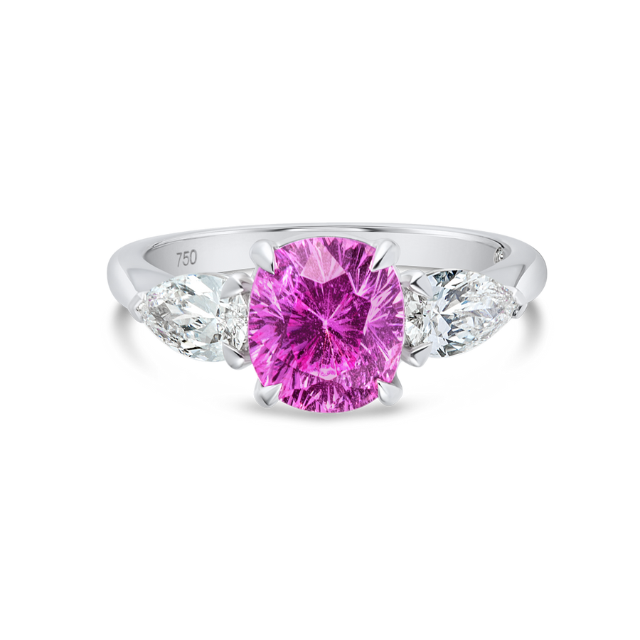 2.32ct Oval Natural Pink Sapphire Trilogy Ring White Gold