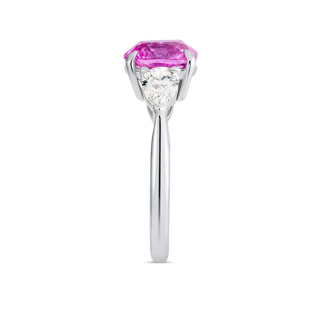 2.32ct Oval Natural Pink Sapphire Trilogy Ring White Gold