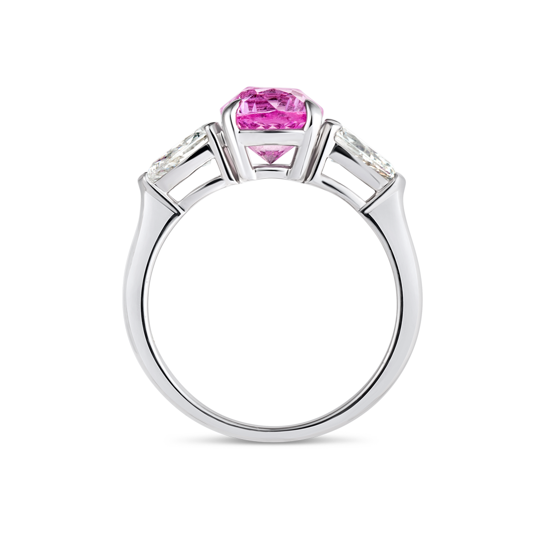 2.32ct Oval Natural Pink Sapphire Trilogy Ring White Gold