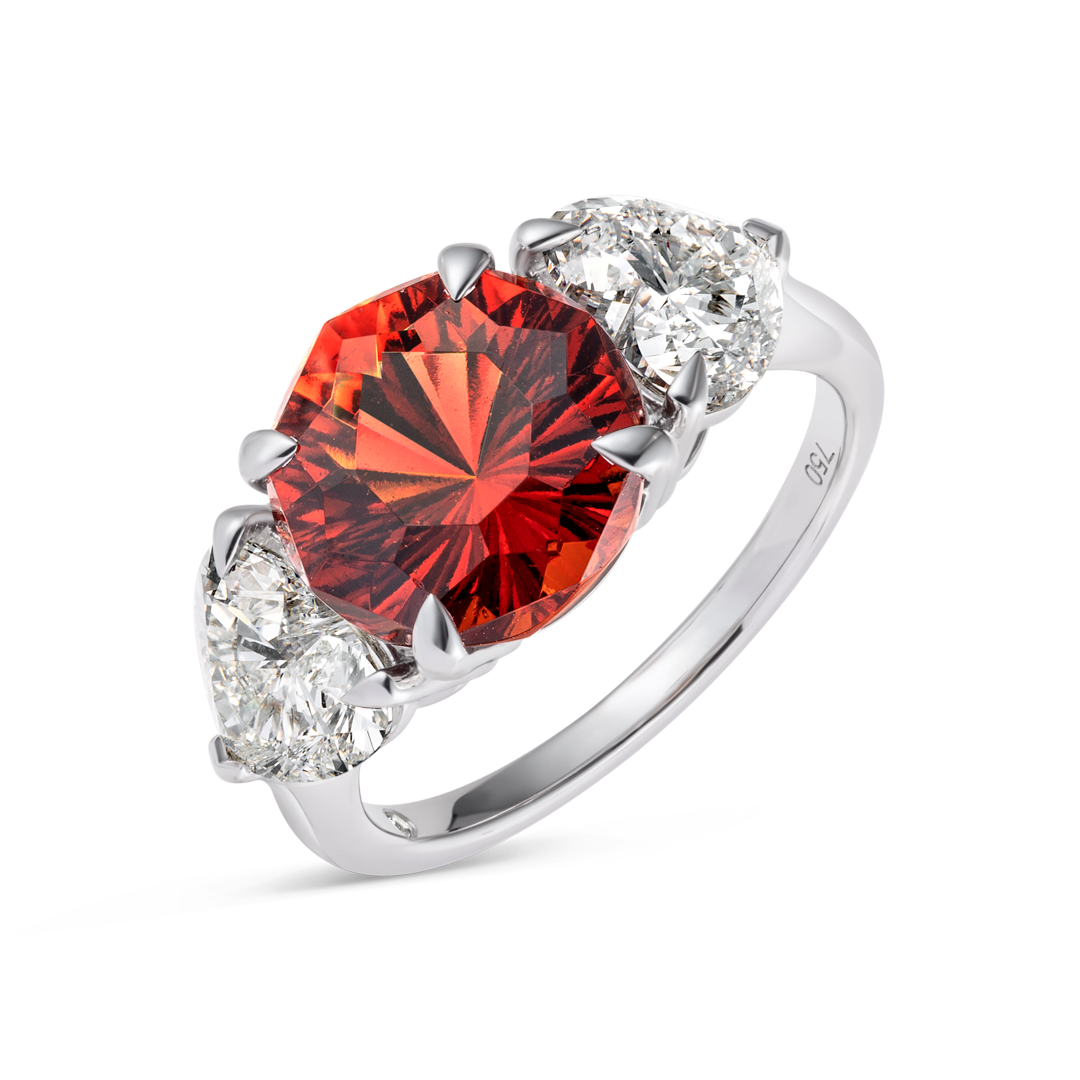 4.11ct Round Natural Red Garnet Trilogy Ring White Gold