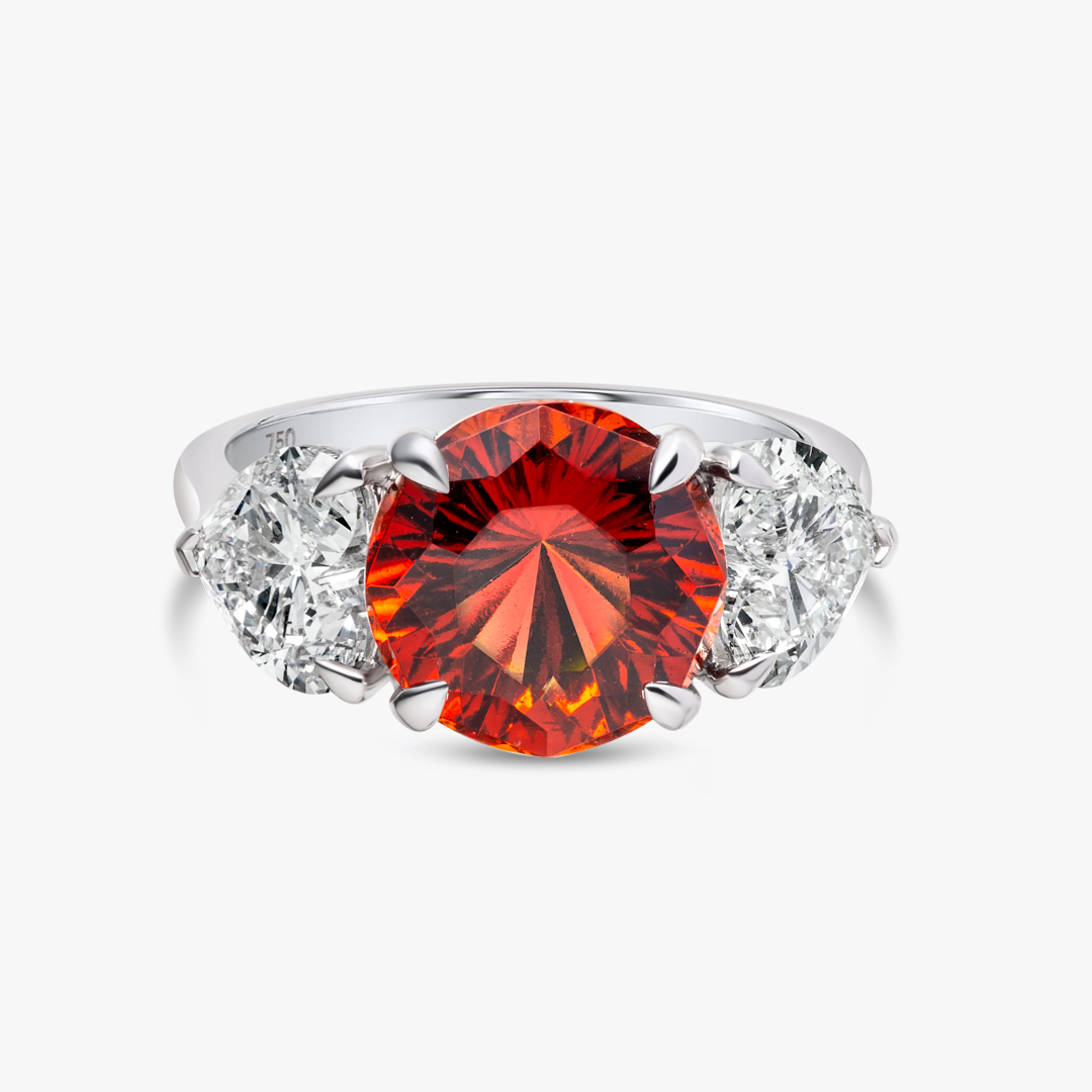 4.11ct Round Natural Red Garnet Trilogy Ring White Gold
