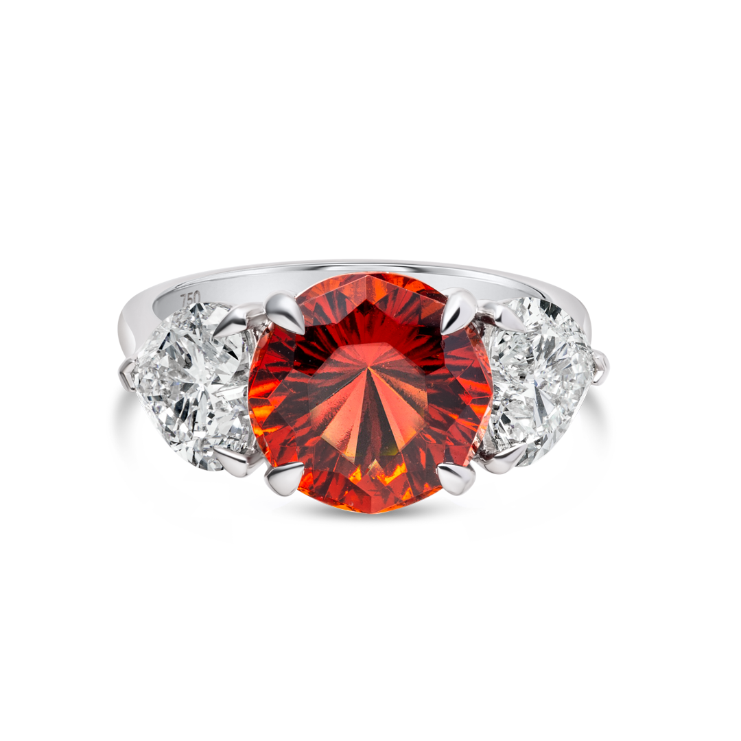 4.11ct Round Natural Red Garnet Trilogy Ring White Gold