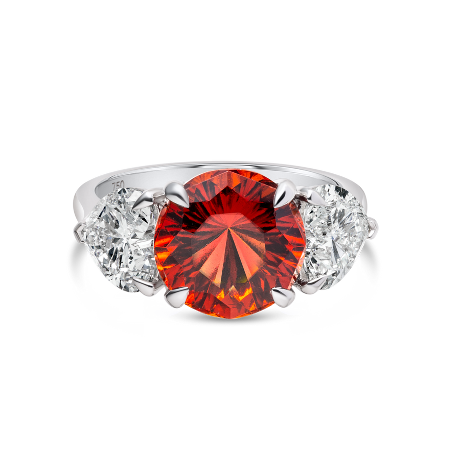 4.11ct Round Natural Red Garnet Trilogy Ring White Gold