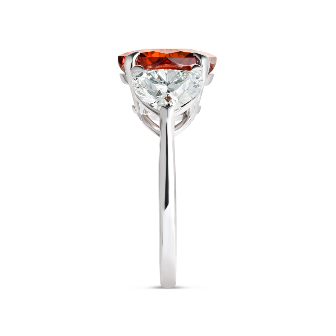 4.11ct Round Natural Red Garnet Trilogy Ring White Gold