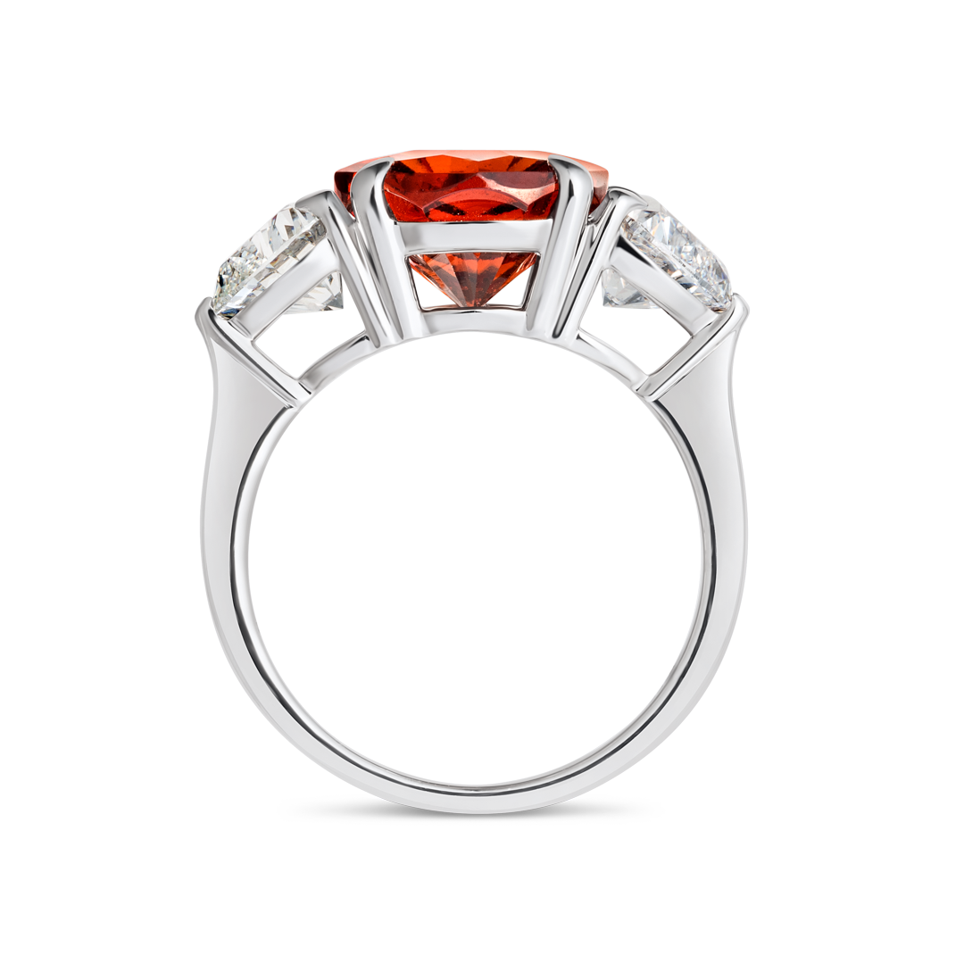 4.11ct Round Natural Red Garnet Trilogy Ring White Gold