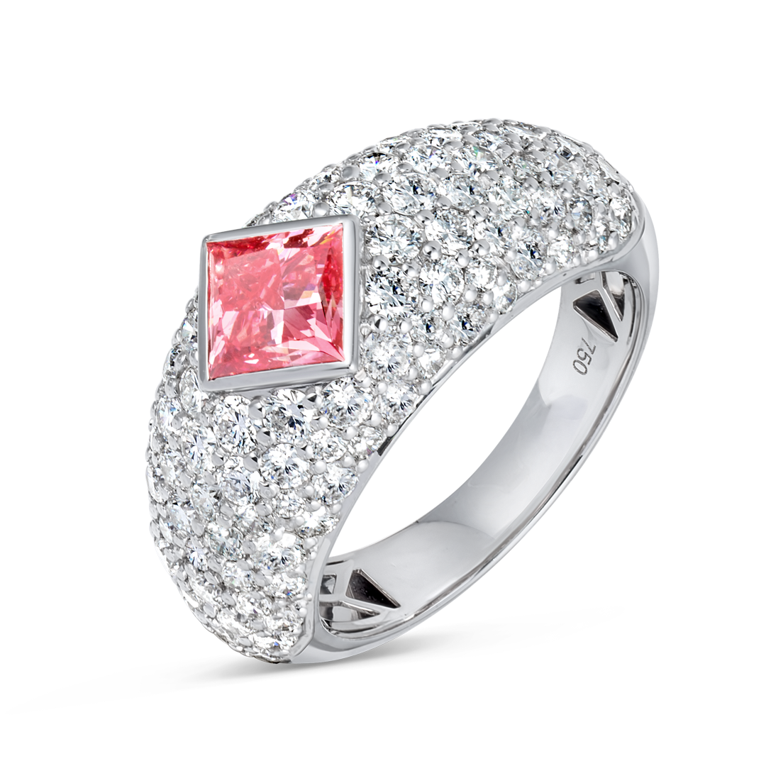1.01ct Princess Lab-Grown Pink Diamond Encrusted Ring White Gold