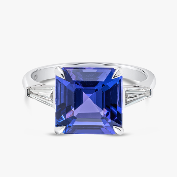 4.3 Asscher Natural Tanzanite Trilogy Ring White Gold