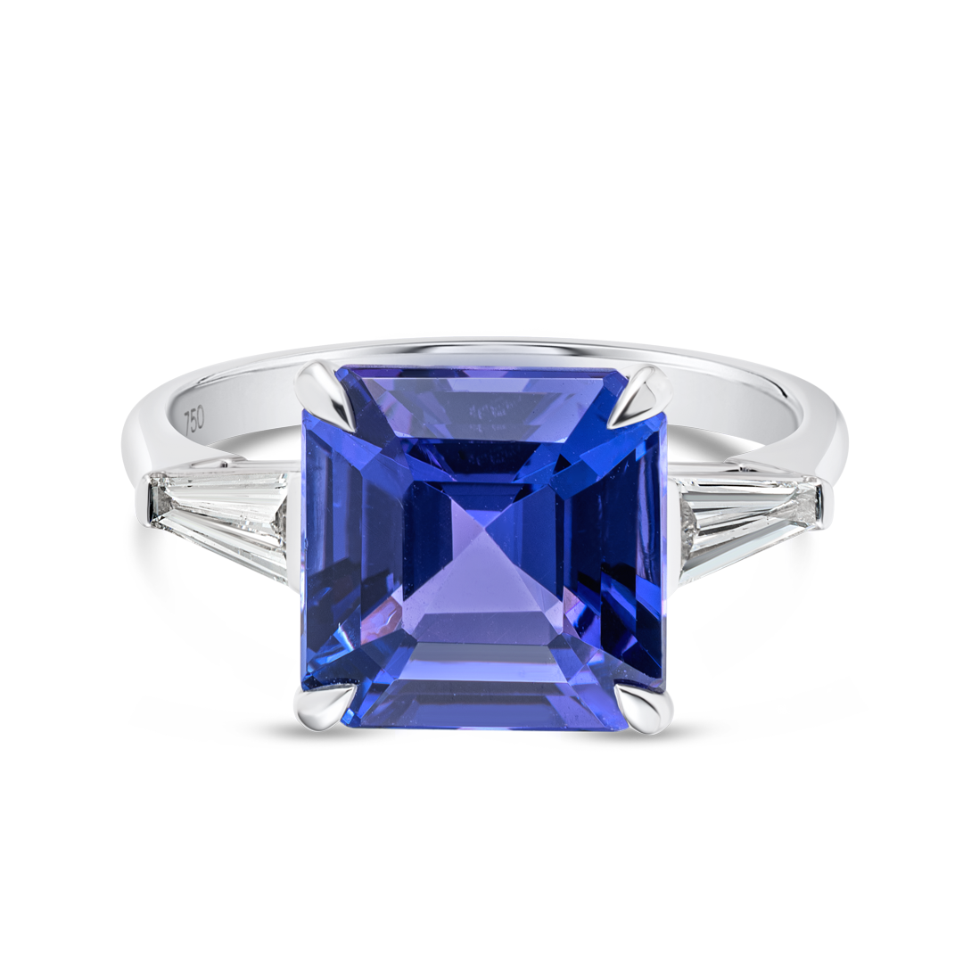 4.3 Asscher Natural Tanzanite Trilogy Ring White Gold