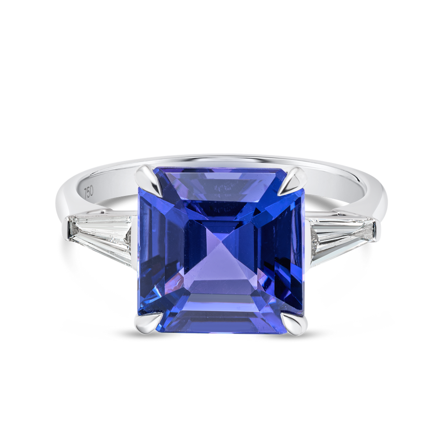 4.3 Asscher Natural Tanzanite Trilogy Ring White Gold