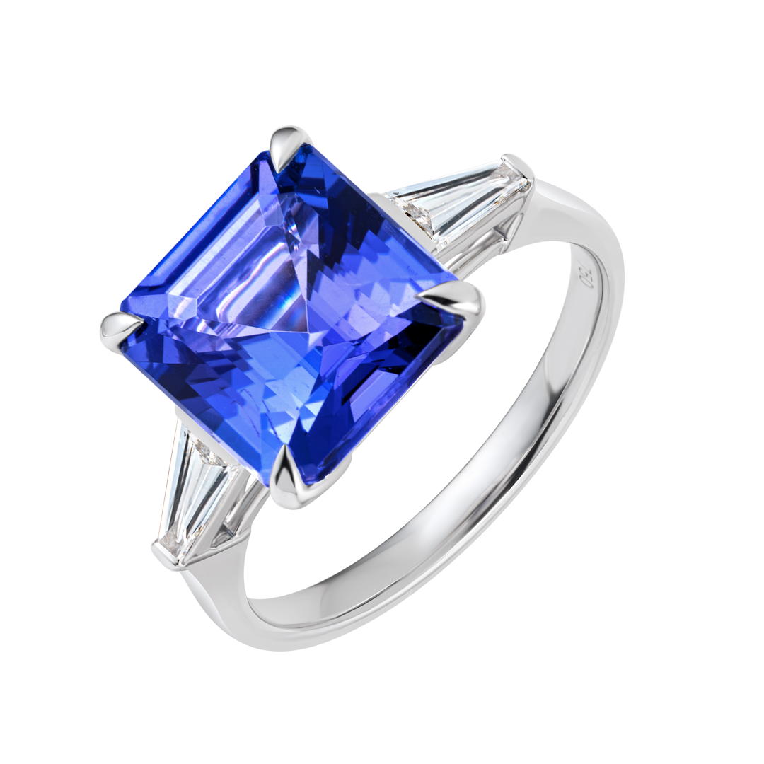 4.3 Asscher Natural Tanzanite Trilogy Ring White Gold
