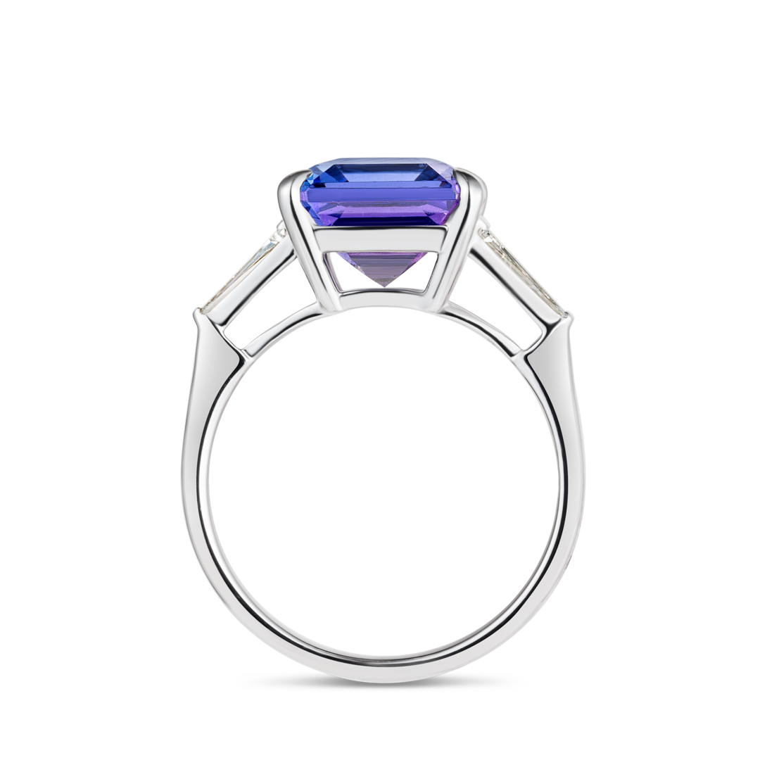 4.3 Asscher Natural Tanzanite Trilogy Ring White Gold