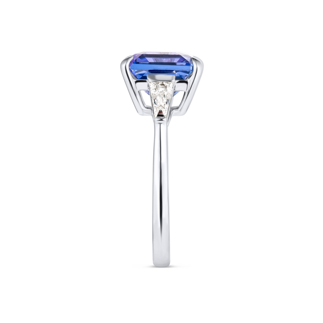 4.3 Asscher Natural Tanzanite Trilogy Ring White Gold