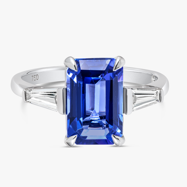 3.2ct Emerald Natural Tanzanite Trilogy Ring White Gold
