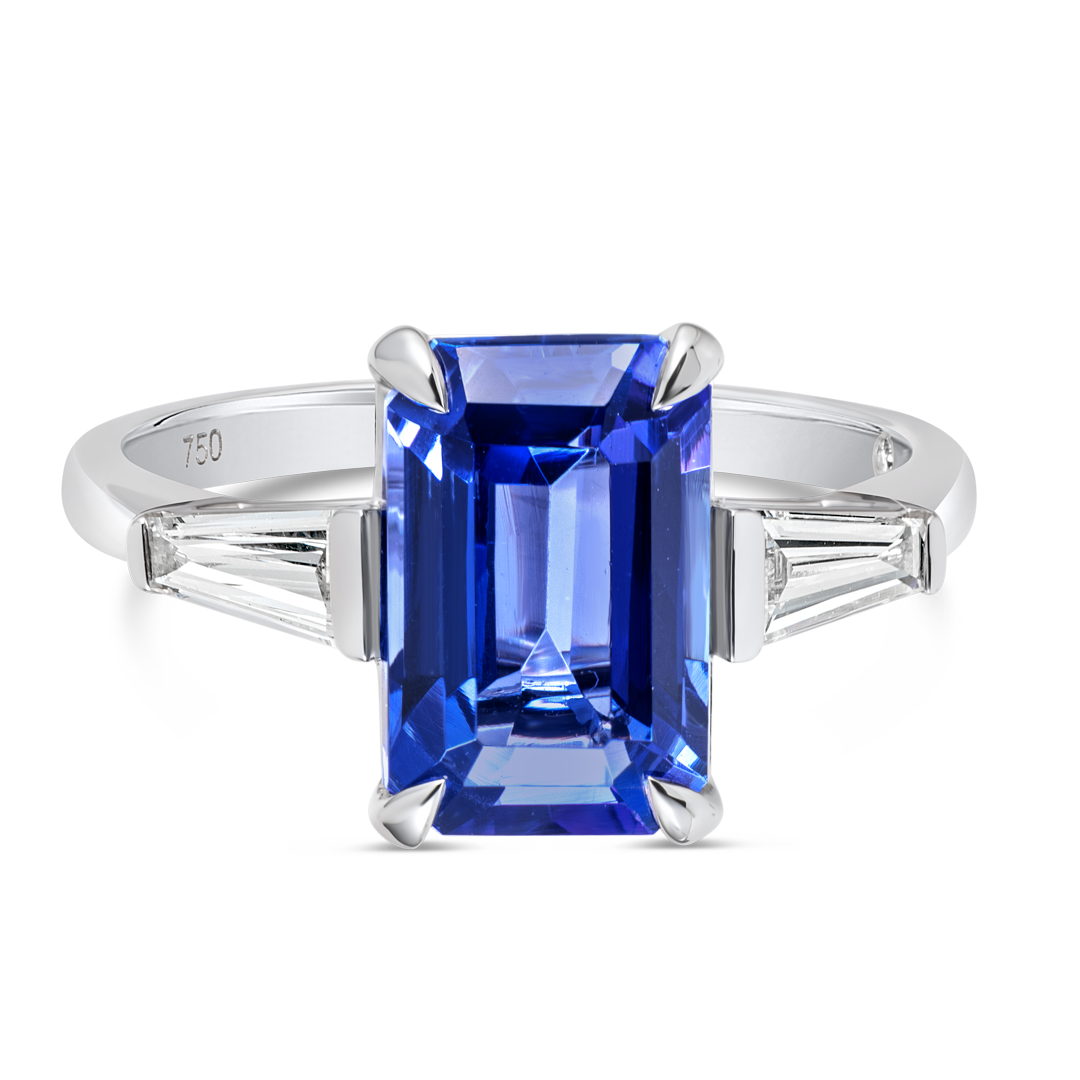 3.2ct Emerald Natural Tanzanite Trilogy Ring White Gold