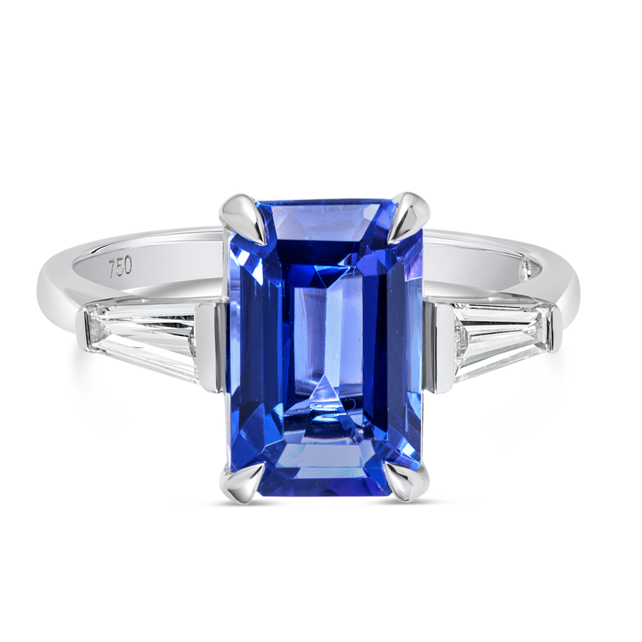 3.2ct Emerald Natural Tanzanite Trilogy Ring White Gold