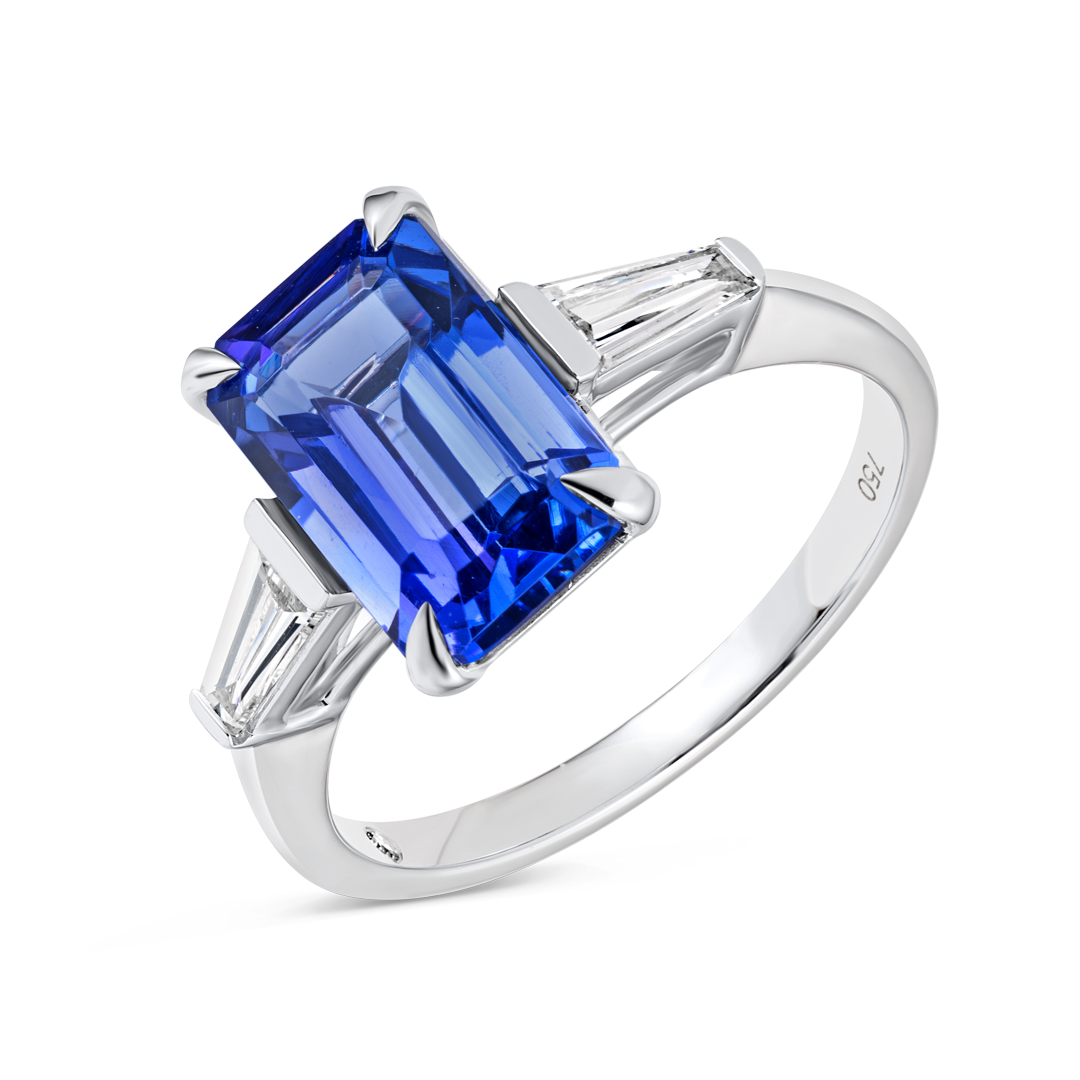3.2ct Emerald Natural Tanzanite Trilogy Ring White Gold