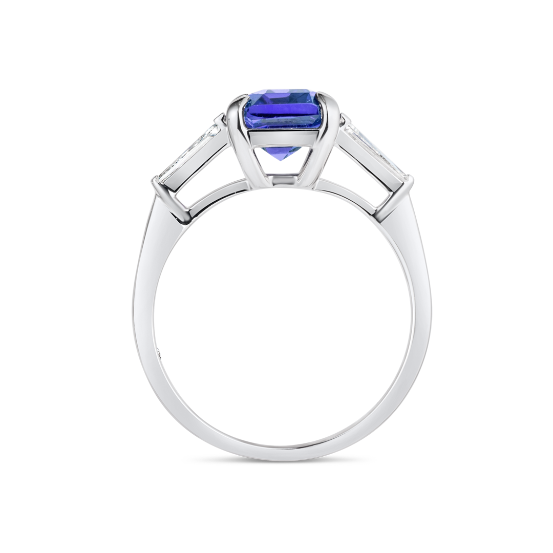 3.2ct Emerald Natural Tanzanite Trilogy Ring White Gold