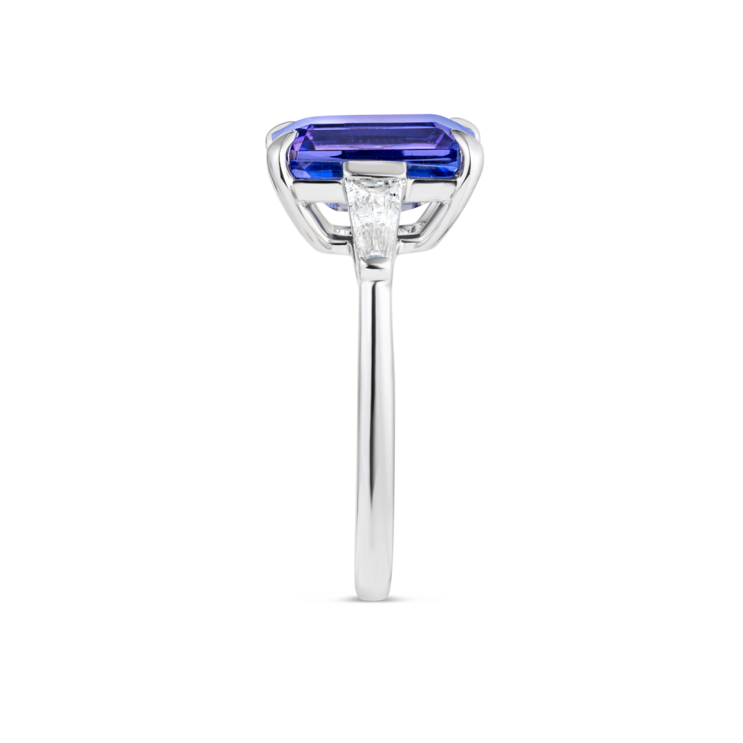 3.2ct Emerald Natural Tanzanite Trilogy Ring White Gold
