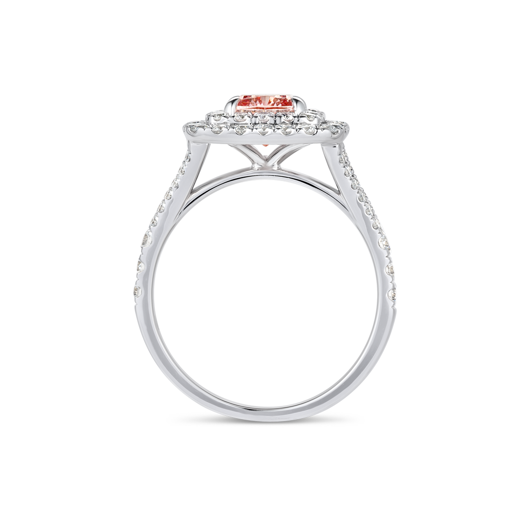 1.01ct Cushion Lab-Grown Pink Diamond Double Halo Ring White Gold