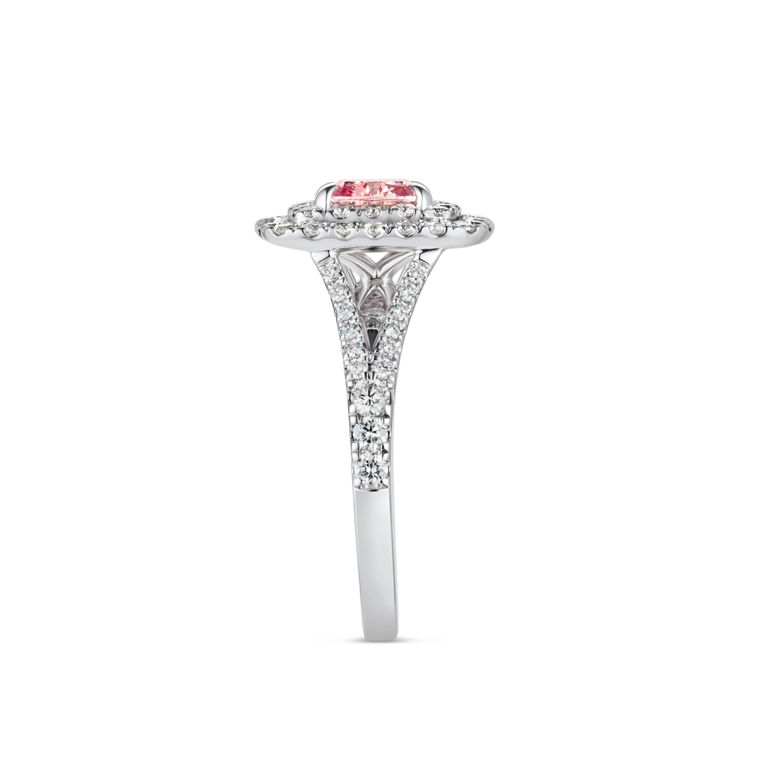 1.01ct Cushion Lab-Grown Pink Diamond Double Halo Ring White Gold