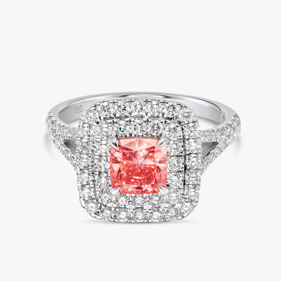 1.01ct Cushion Lab-Grown Pink Diamond Double Halo Ring White Gold