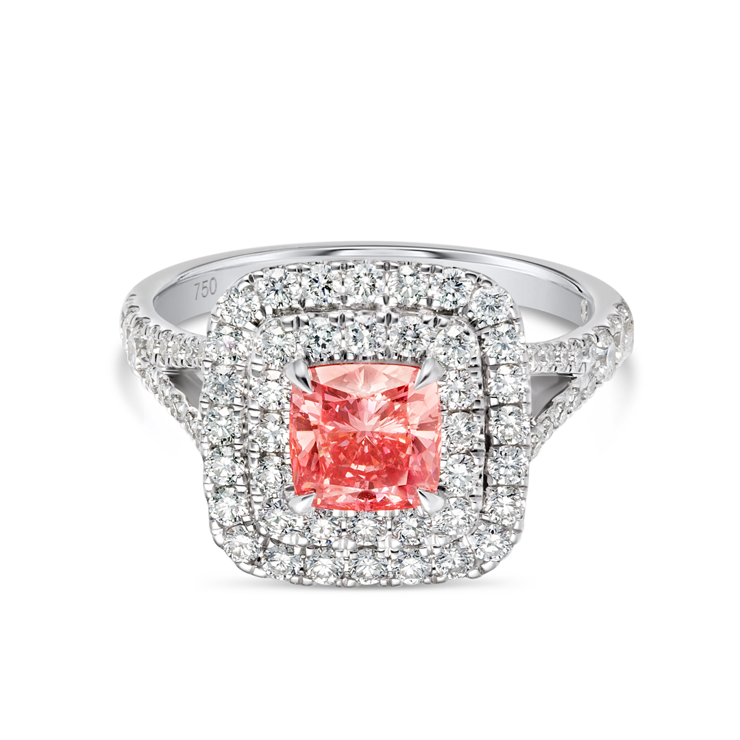 1.01ct Cushion Lab-Grown Pink Diamond Double Halo Ring White Gold
