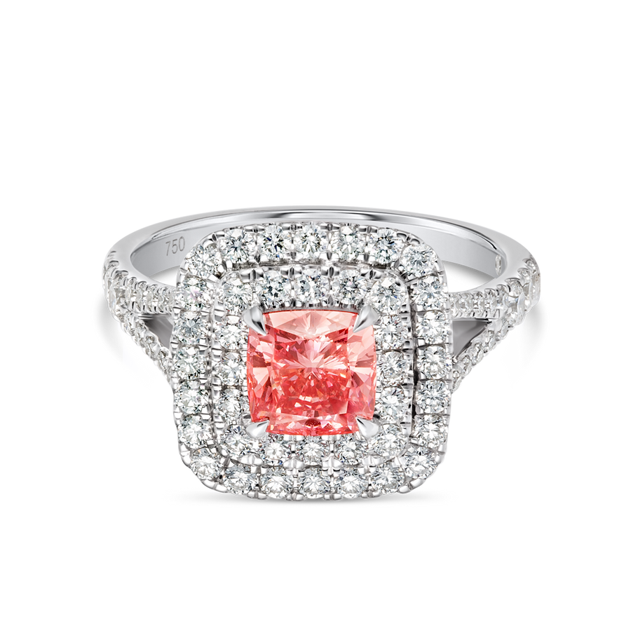 1.01ct Cushion Lab-Grown Pink Diamond Double Halo Ring White Gold