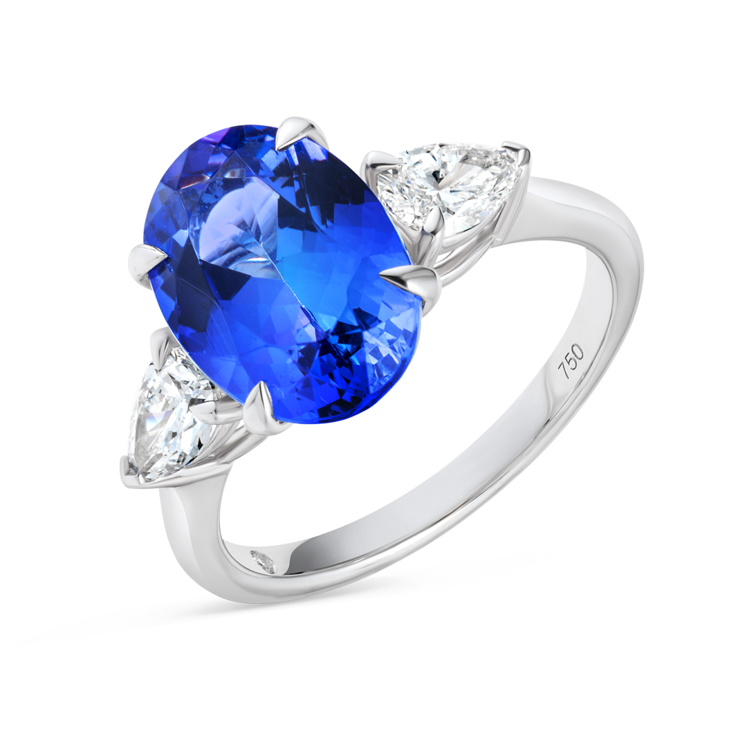 3.58ct Oval Natural Tanzanite Trilogy Ring White Gold