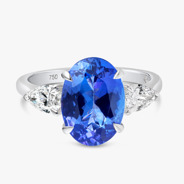 3.58ct Oval Natural Tanzanite Trilogy Ring White Gold