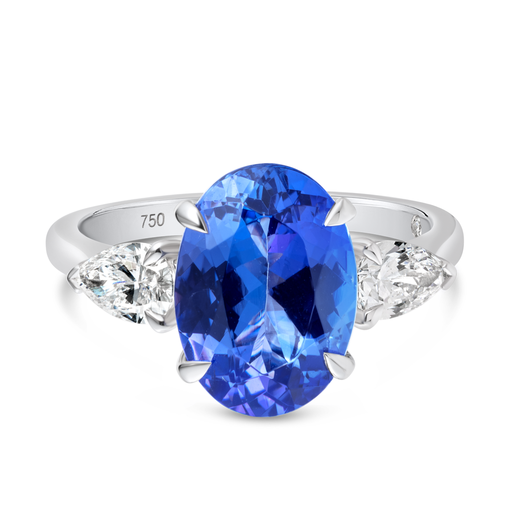 3.58ct Oval Natural Tanzanite Trilogy Ring White Gold