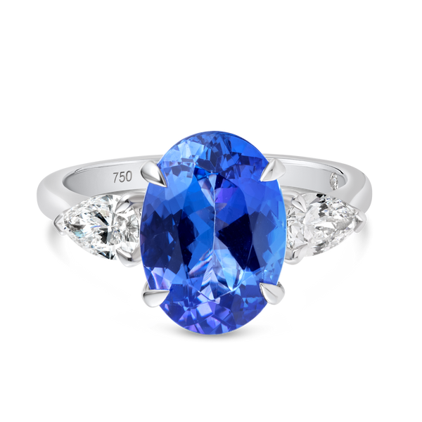 3.58ct Oval Natural Tanzanite Trilogy Ring White Gold