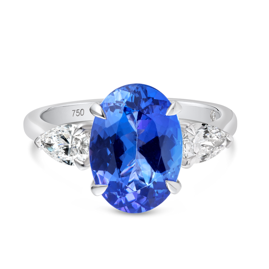 3.58ct Oval Natural Tanzanite Trilogy Ring White Gold