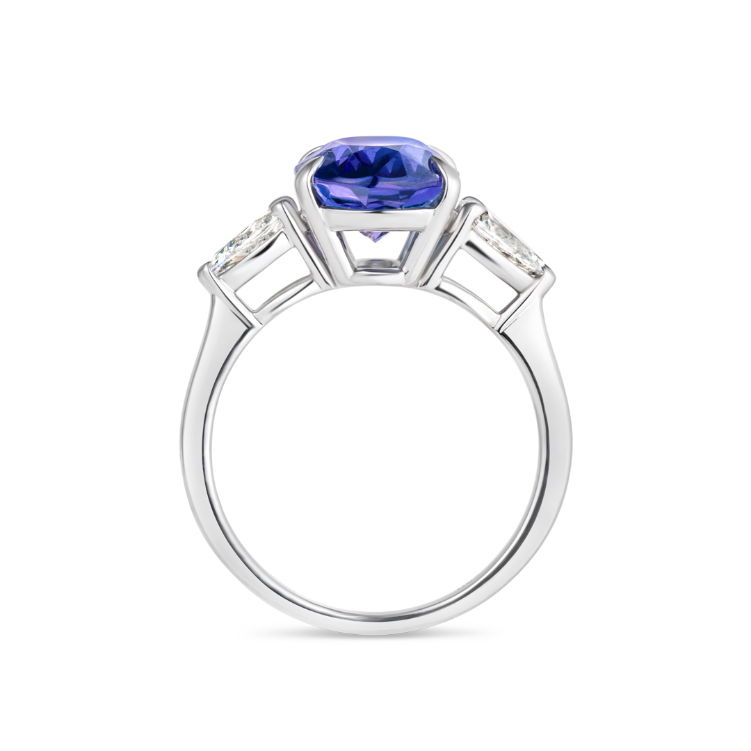 3.58ct Oval Natural Tanzanite Trilogy Ring White Gold