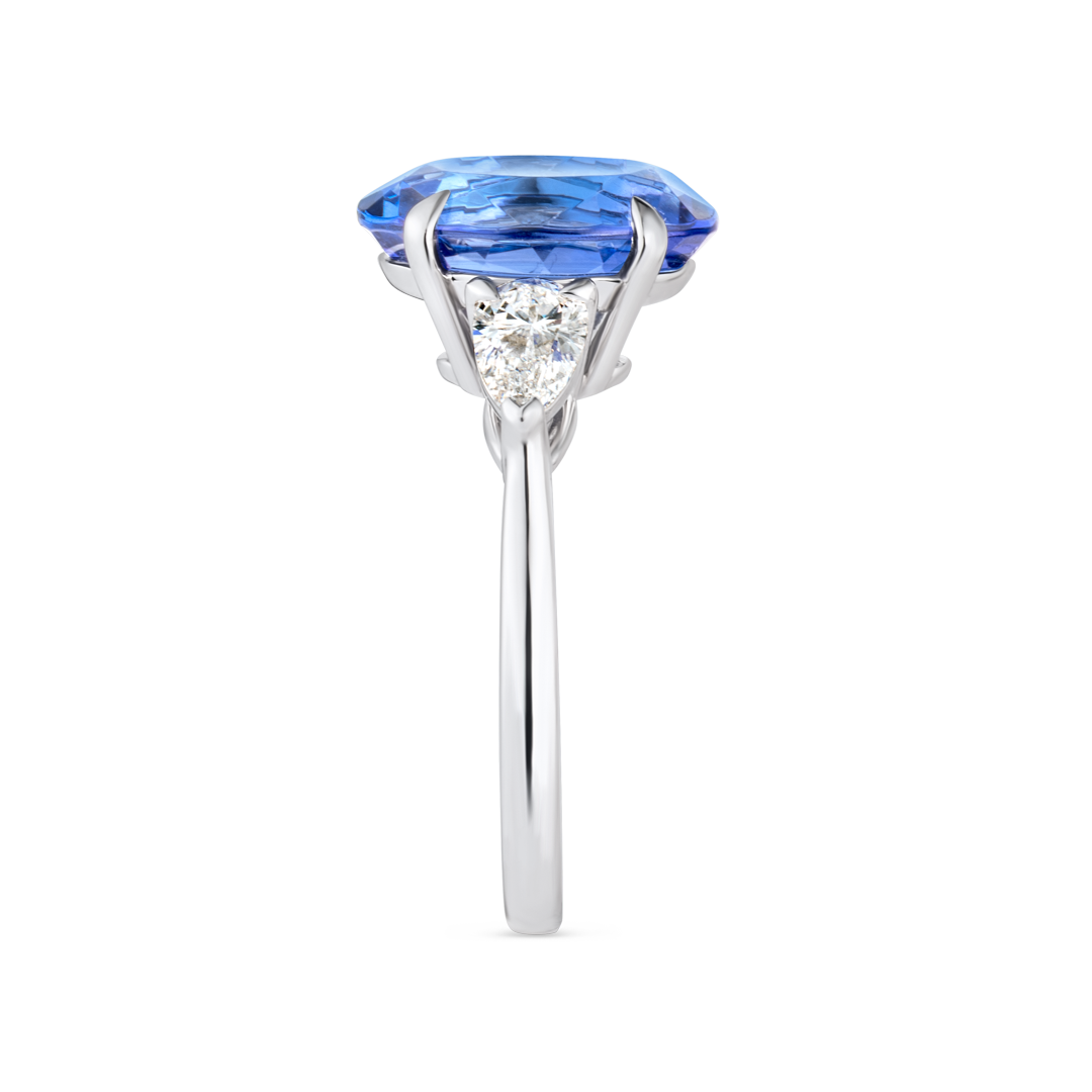 3.58ct Oval Natural Tanzanite Trilogy Ring White Gold
