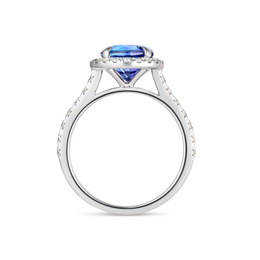 2.18ct Round Natural Tanzanite Halo Ring White Gold