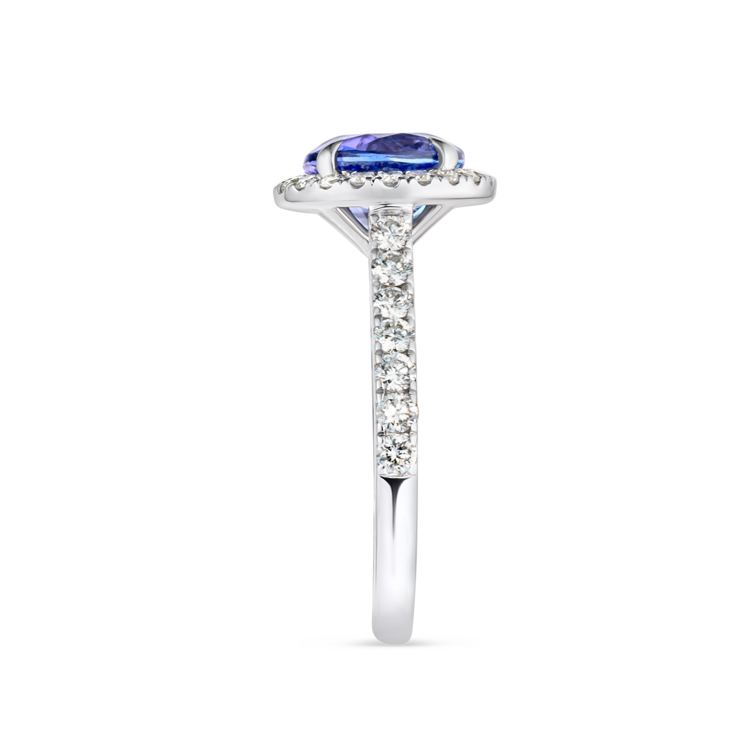 2.18ct Round Natural Tanzanite Halo Ring White Gold