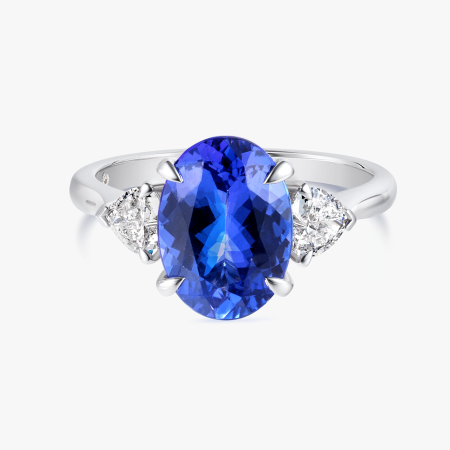 3ct Oval Natural Tanzanite Trilogy Ring White Gold