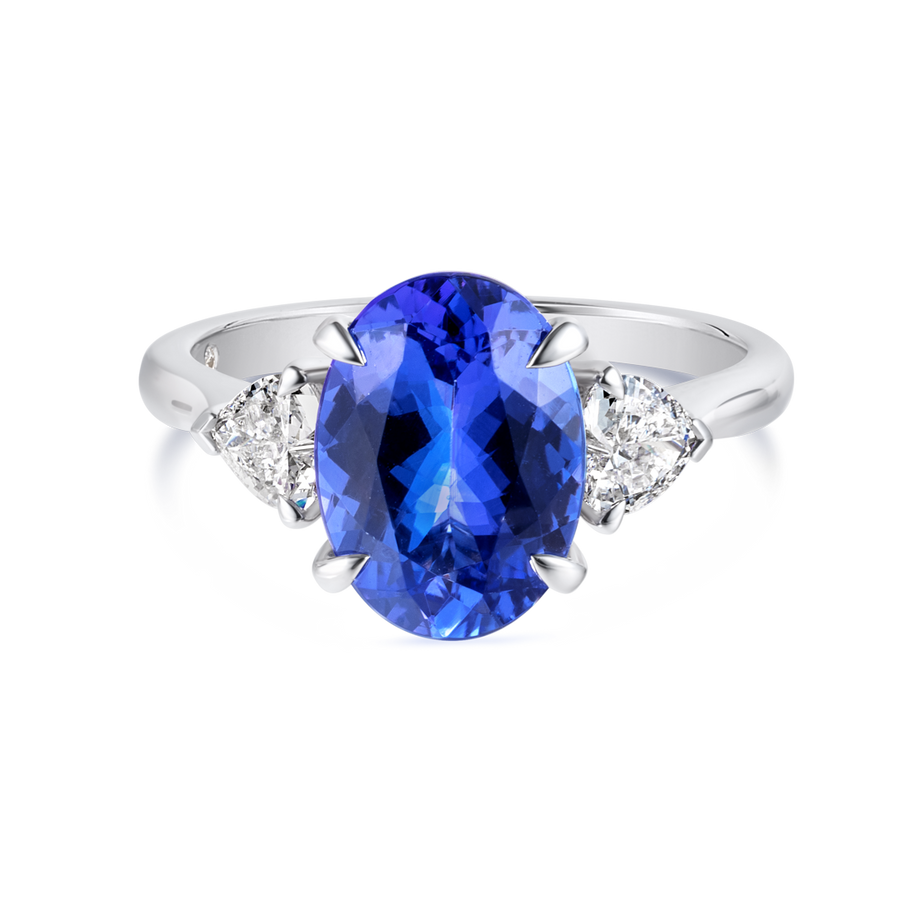 3ct Oval Natural Tanzanite Trilogy Ring White Gold