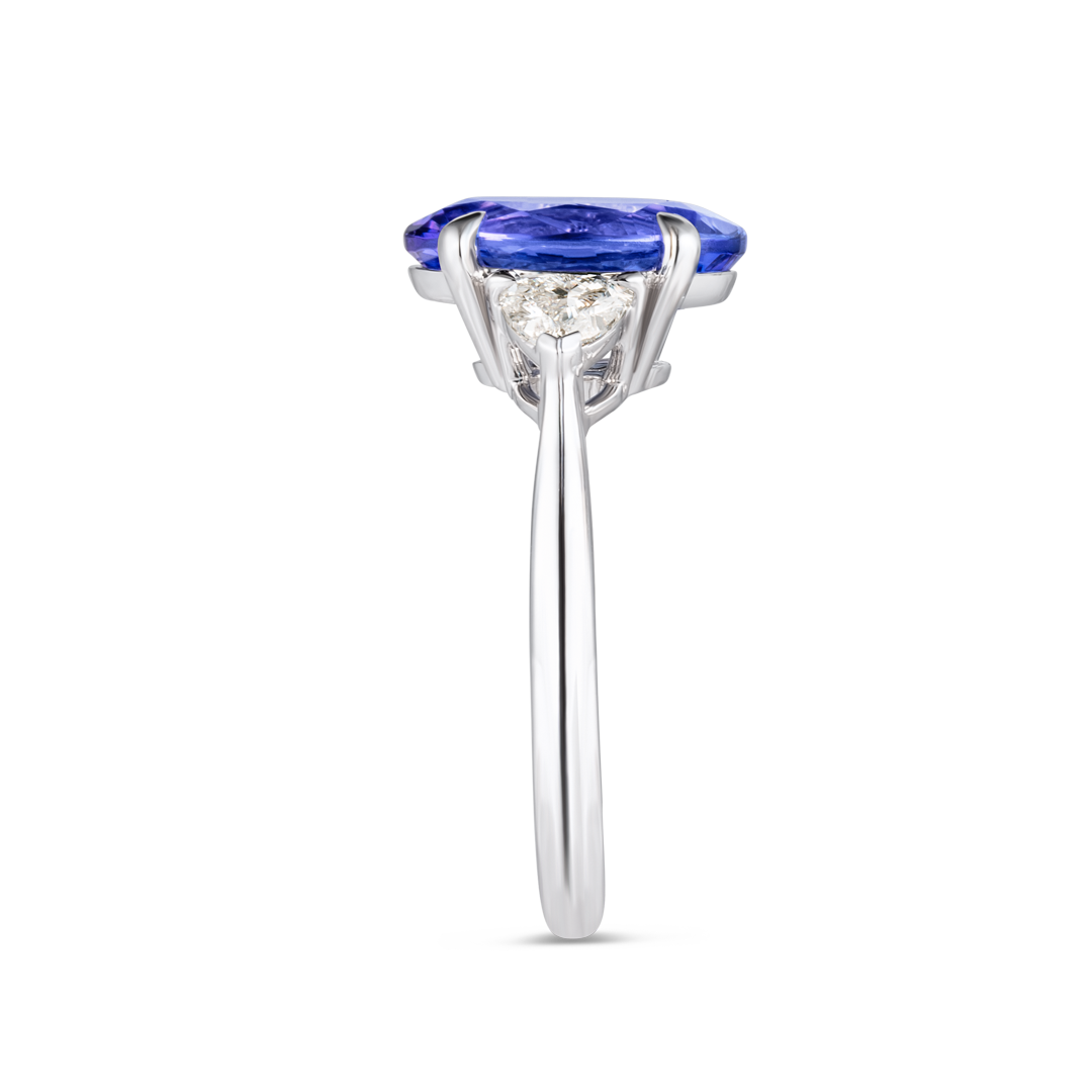 3ct Oval Natural Tanzanite Trilogy Ring White Gold
