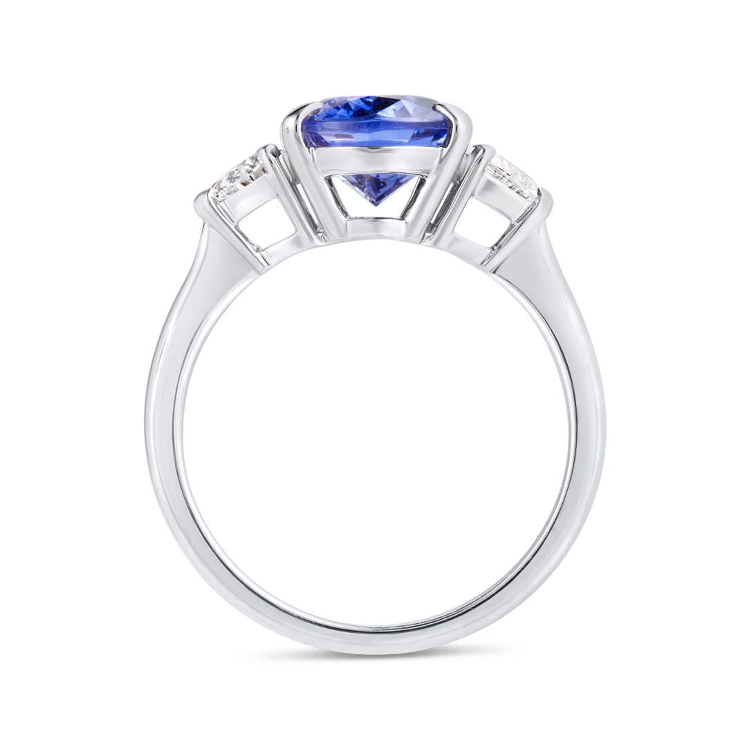 3ct Oval Natural Tanzanite Trilogy Ring White Gold