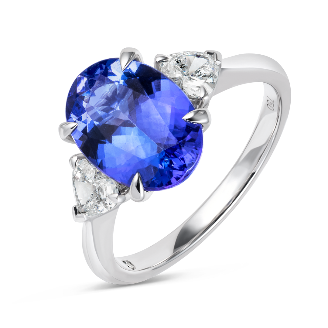 3ct Oval Natural Tanzanite Trilogy Ring White Gold